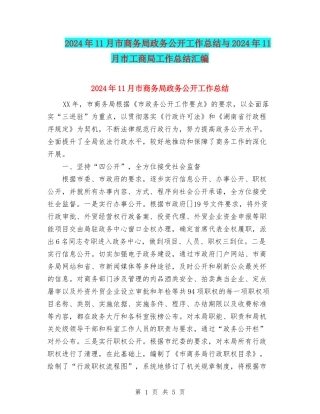 2024年11月市商务局政务公开工作总结与2024年11月市工商局工作总结汇编