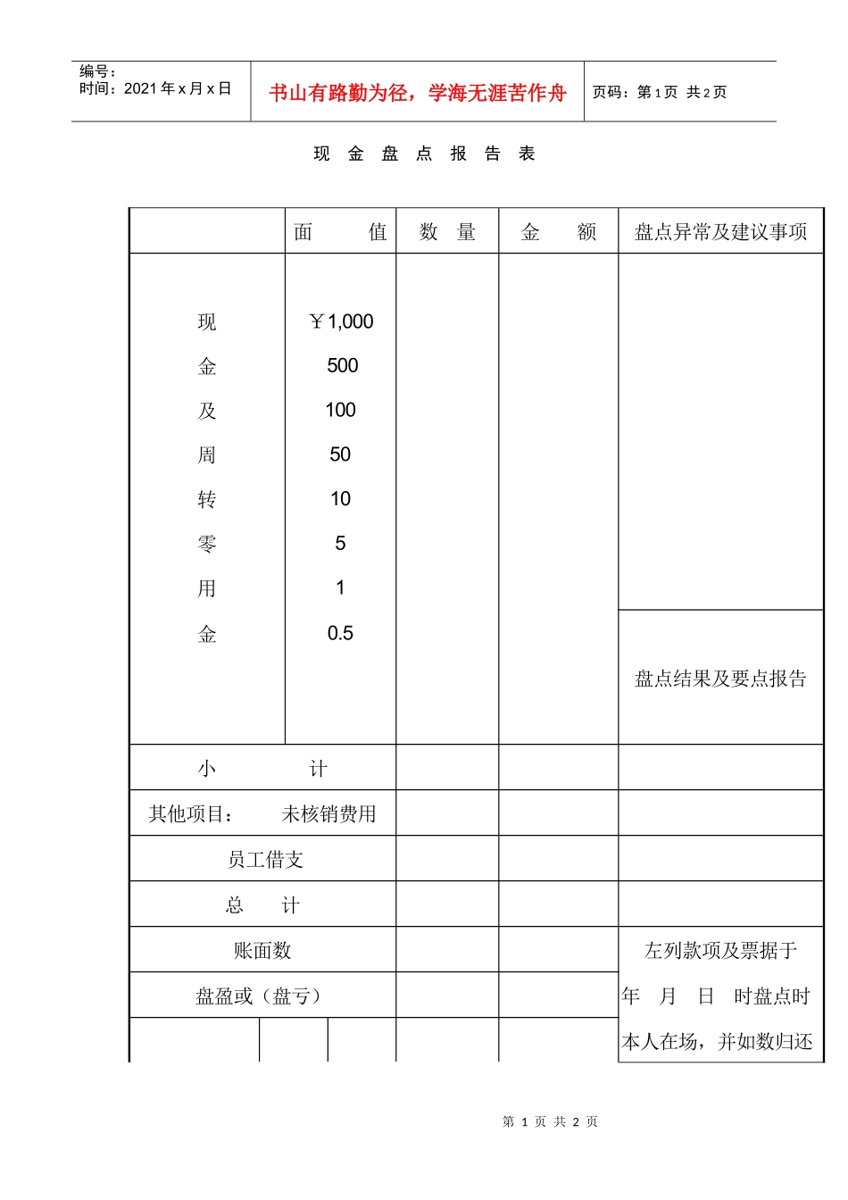 4现金盘点报告表_第1页