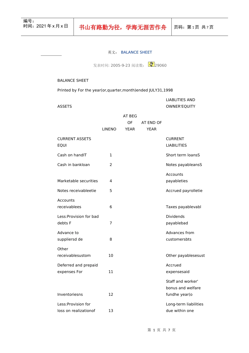 中英文对照会计报表 资产负债表_第1页