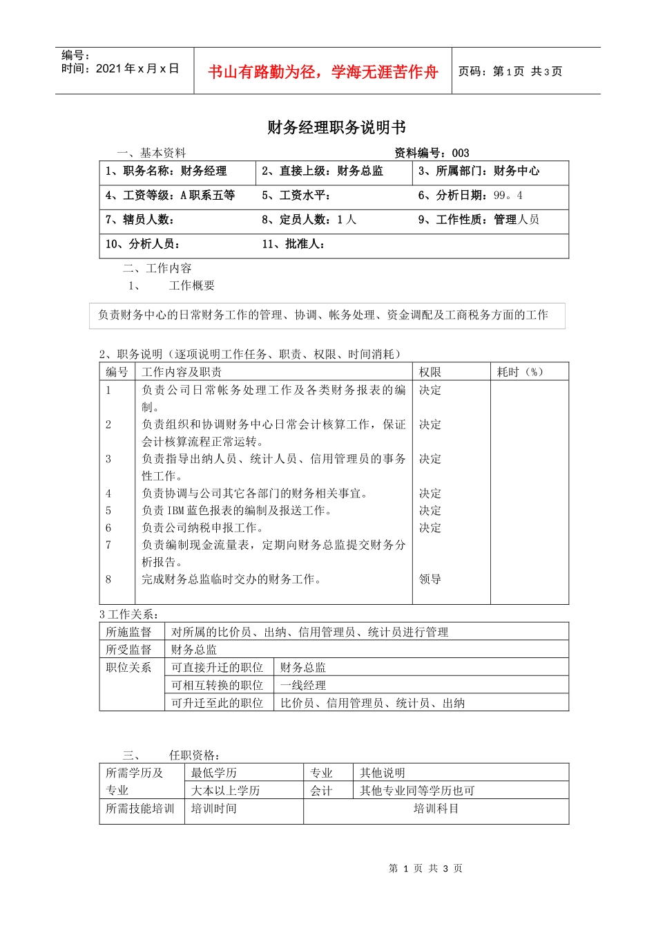 财务经理职务说明书_第1页