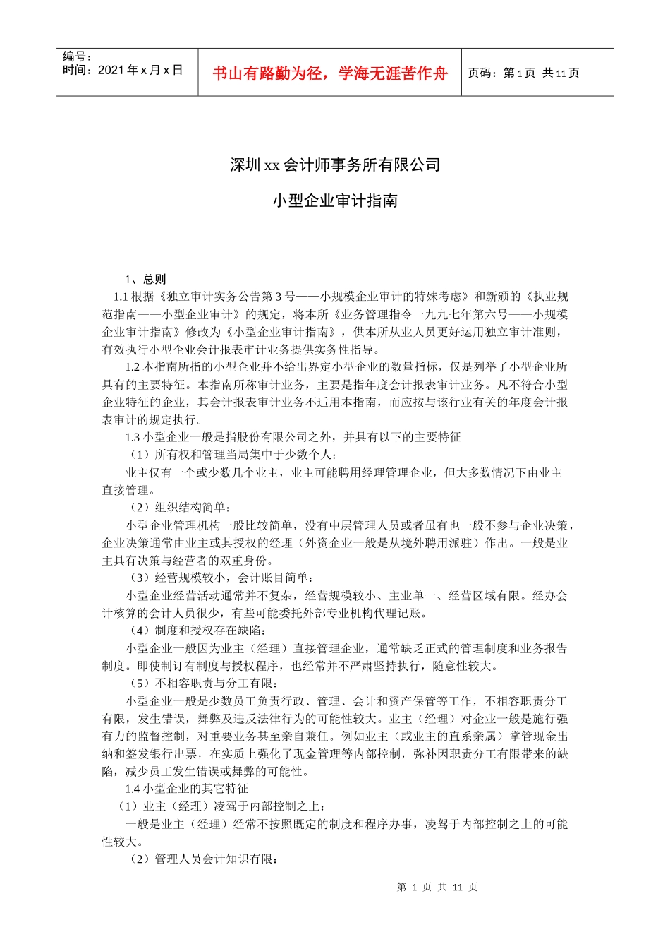 深圳某公司小型企业审计指南_第1页
