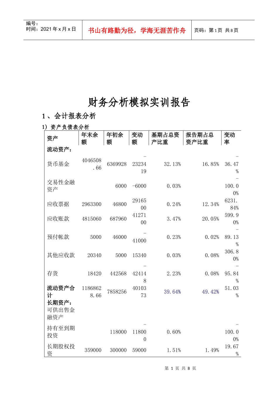 财务分析模拟实训_第1页