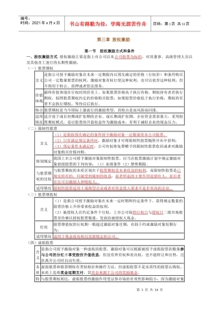 第三章 股权激励重点及考点总结