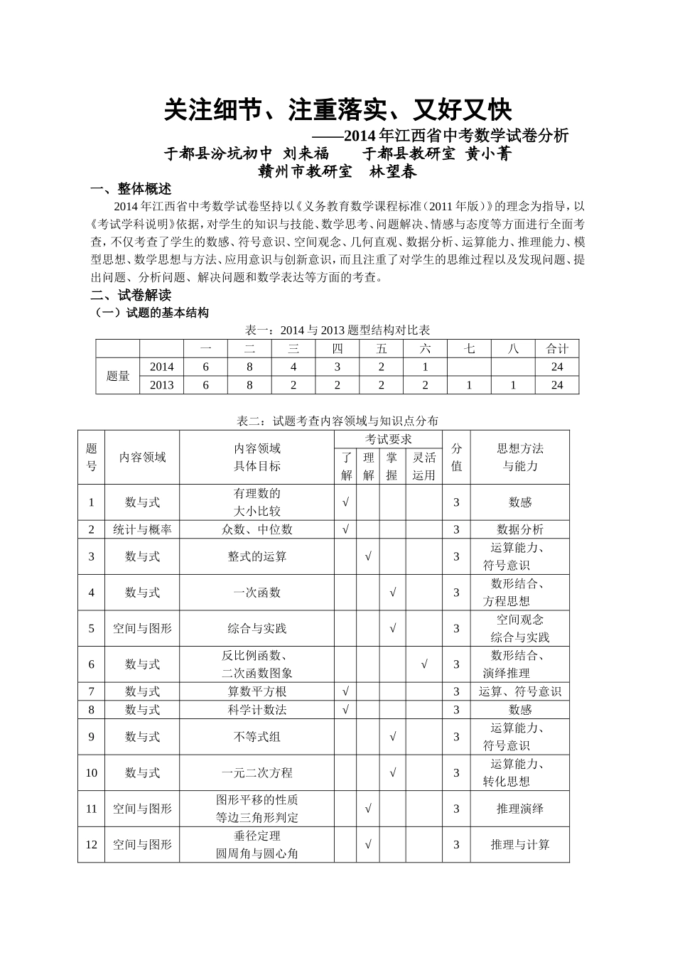 2014年江西省数学中考试卷分析（0903）_第1页
