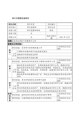 航材院审计监察部审计专责职位说明书