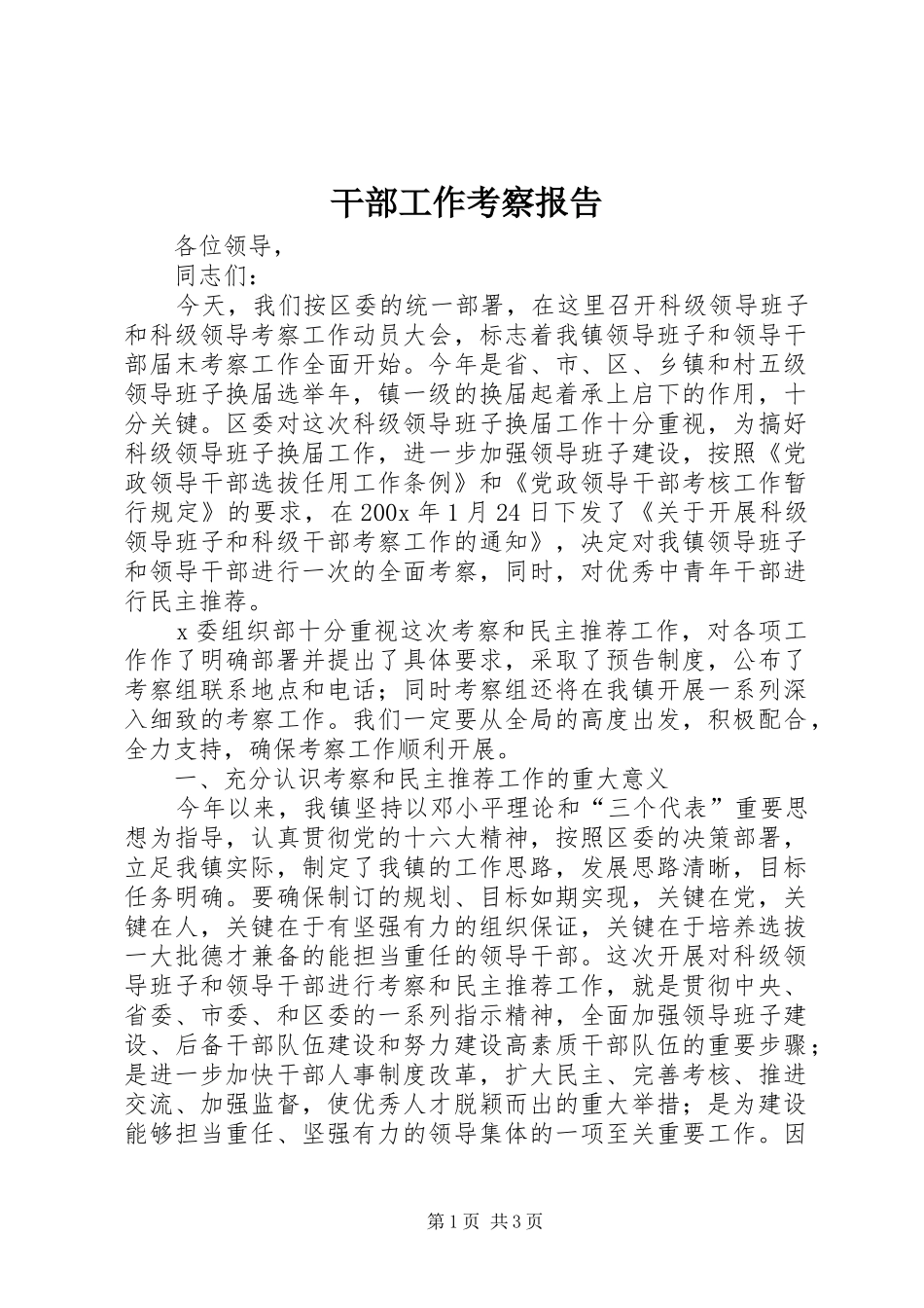 干部工作考察报告_第1页