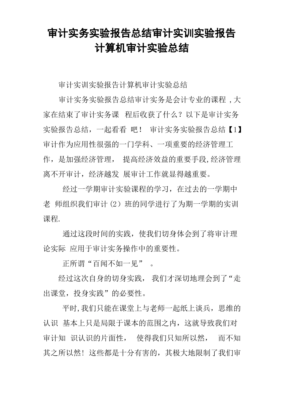 审计实务试验报告总结审计实训试验报告计算机审计试验总结_第1页