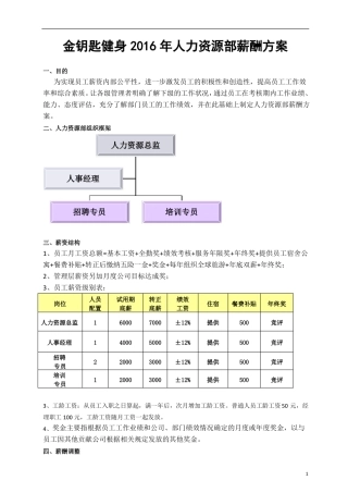 人力资源部薪酬方案
