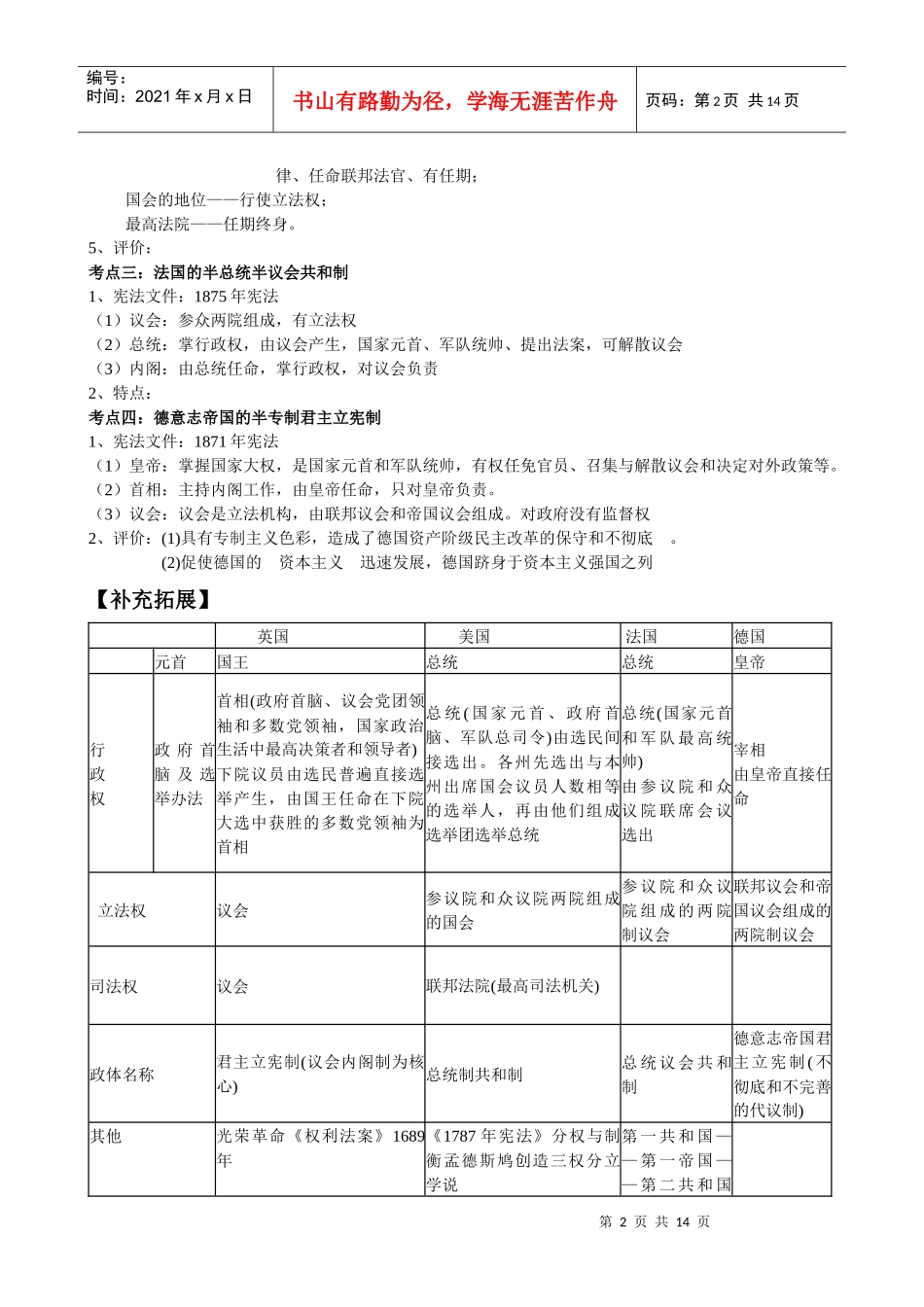 必修一第3单元西方资产阶级代议制民主政治_第2页