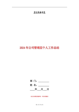 2024年公司管理层个人工作总结