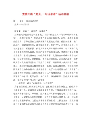 党委开展“党员,一句话承诺”活动总结 