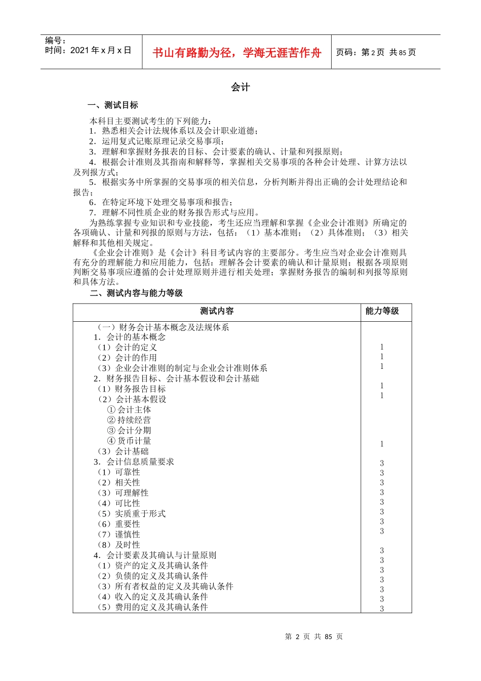 XXXX年全国会计师专业阶段考试大纲_第2页