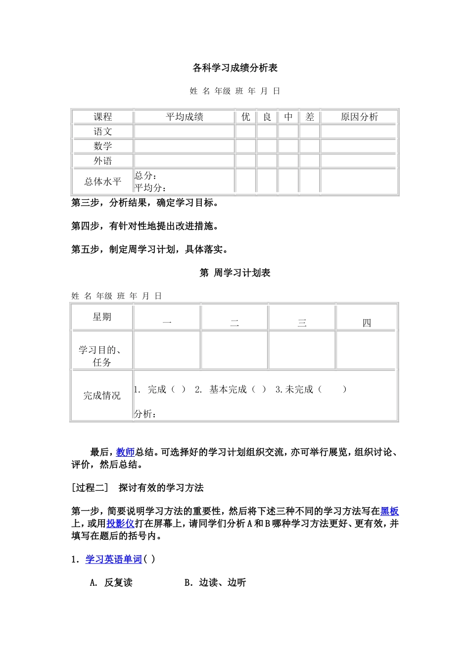 各科学习成绩分析表_第1页