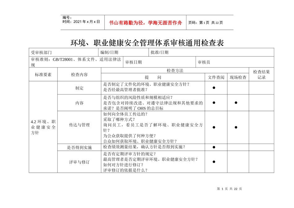 环境、安全内审检查表_第1页