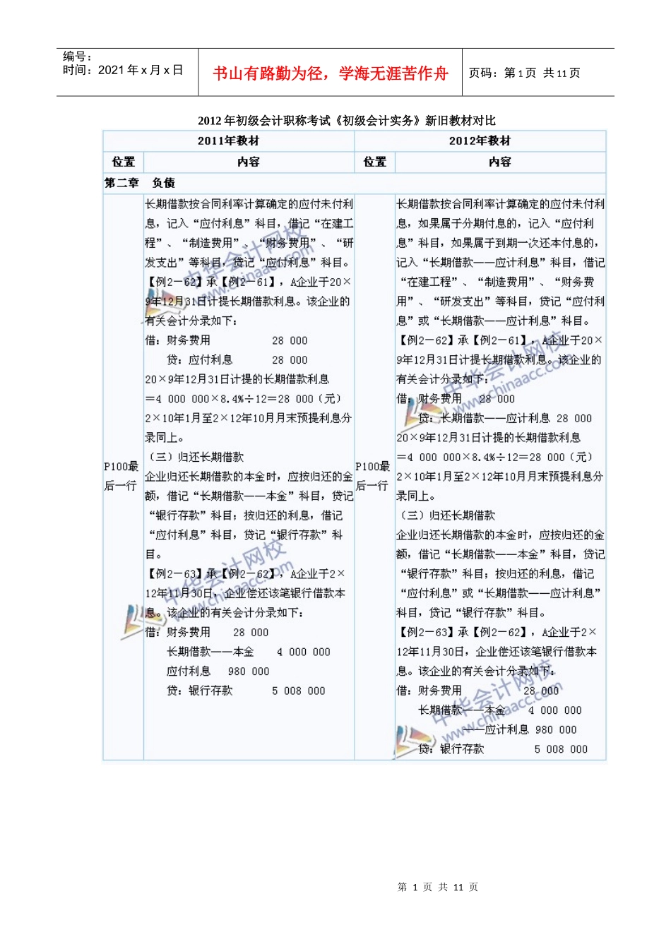 XXXX年与XXXX年职称会计实务教材出入_第1页