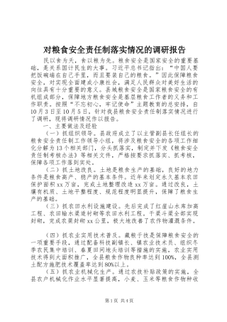 对粮食安全责任制落实情况的调研报告