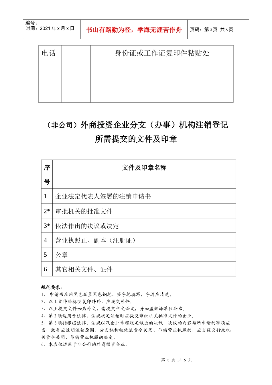 东莞公司注册-(非公司)外商投资企业分支(办事)机构注销登记申请书__第3页