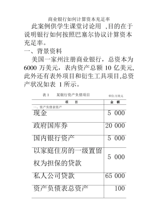 案例-商业银行如何计算资本充足率