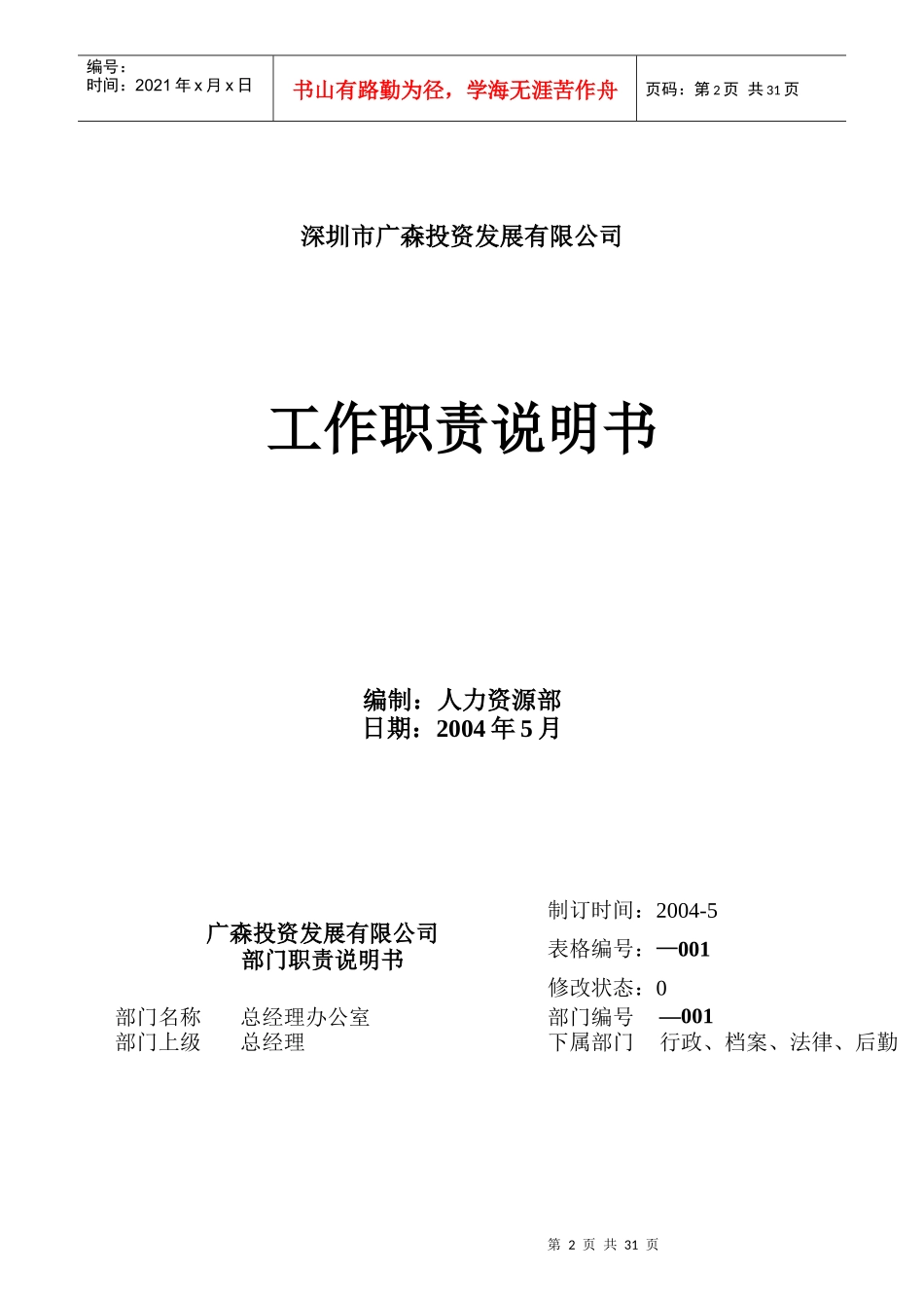 某投资公司工作职责说明书_第2页