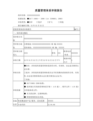 质量管理体系的审核报告