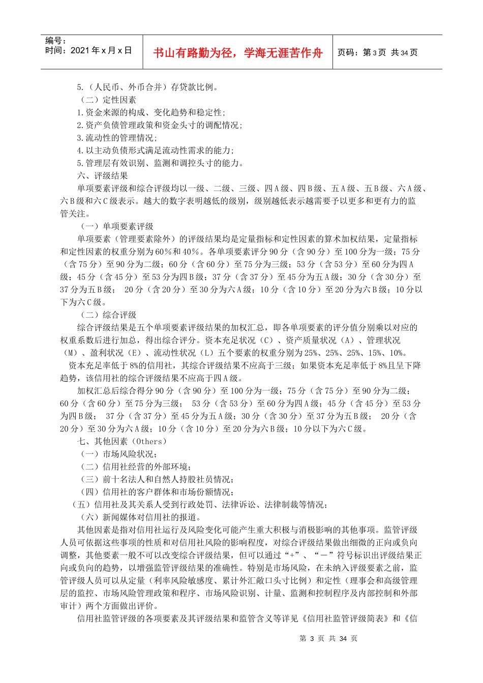 农村信用社监管评级内部指引_第3页