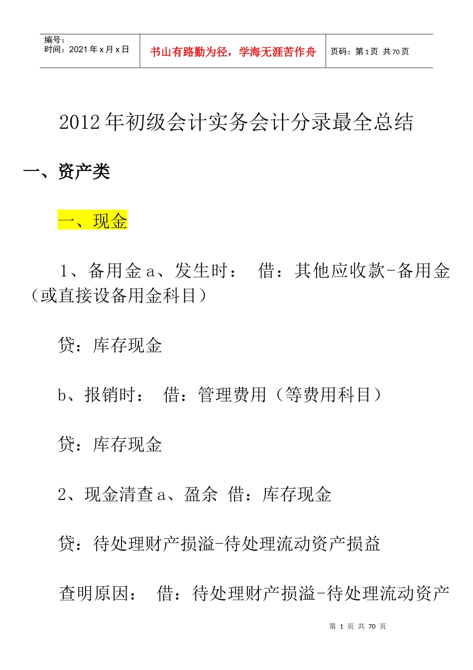 初级会计实务会计分录最全总结_第1页