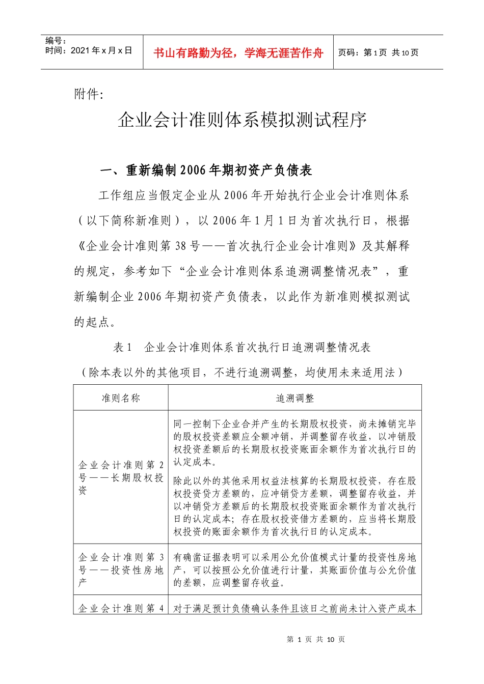 企业会计准则体系模拟测试程序_第1页