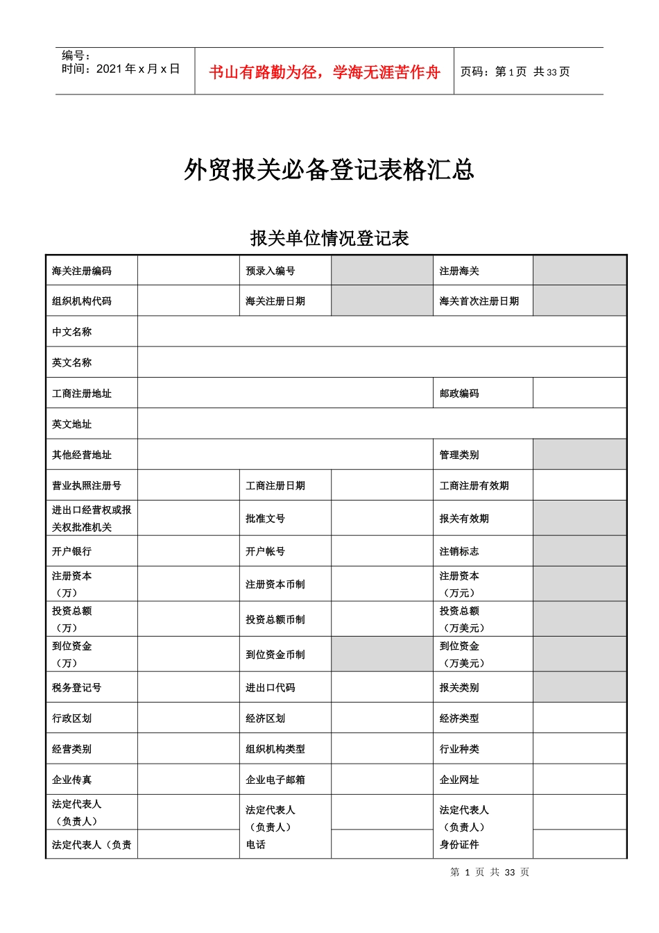 外贸报关单位必备登记表格_第1页
