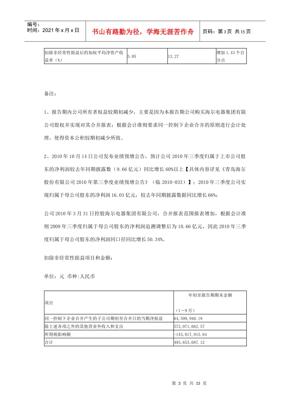 青岛海尔股份有限公司某年第三季度财务报告_第3页
