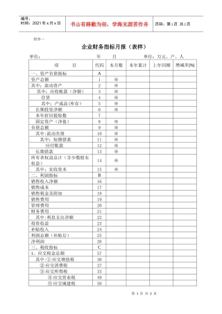 钢铁行业财务指标月报（表样）