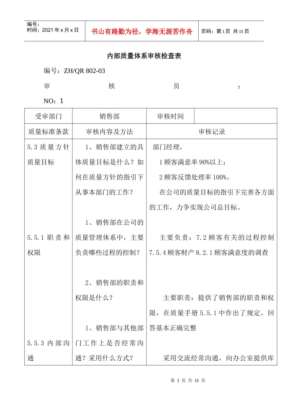 API内审检查表_销售部 - 副本_第1页