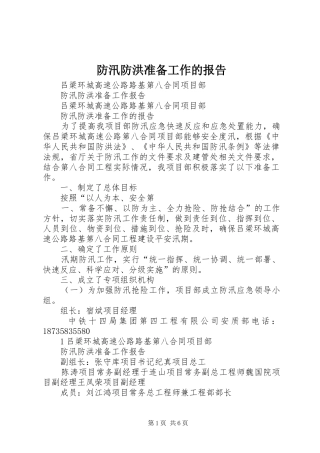 防汛防洪准备工作的报告