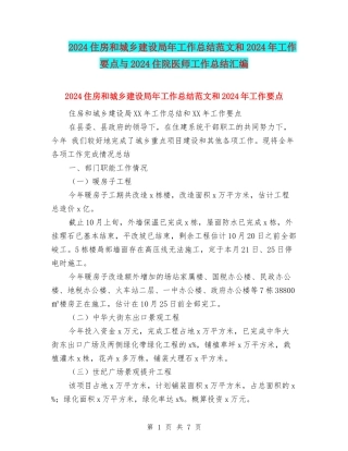 2024住房和城乡建设局年工作总结范文和2024年工作要点与2024住院医师工作总结汇编