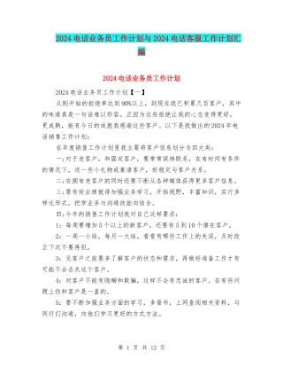 2024电话业务员工作计划与2024电话客服工作计划汇编