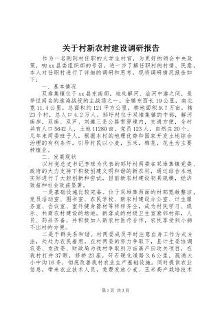 关于村新农村建设调研报告