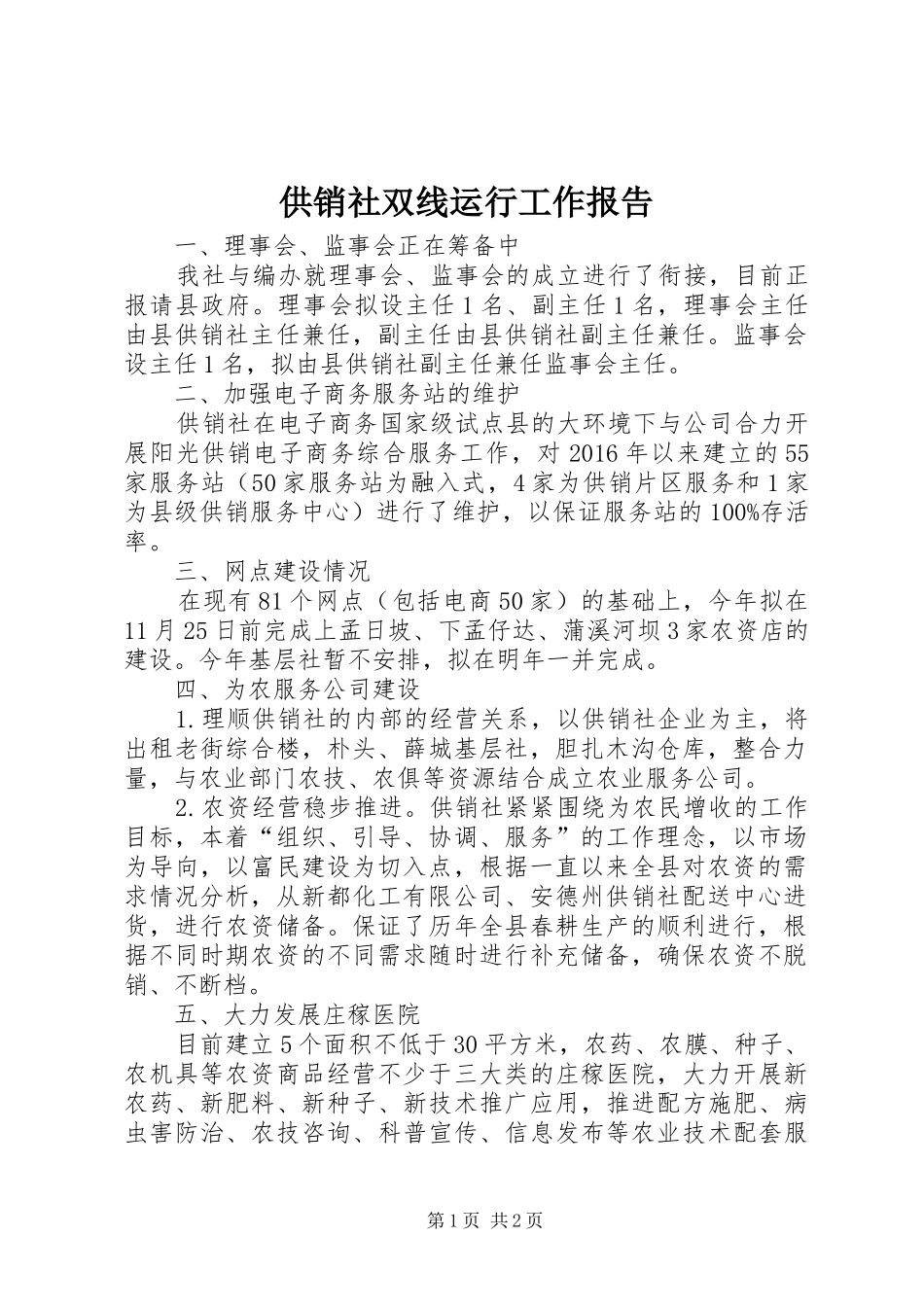 供销社双线运行工作报告_第1页