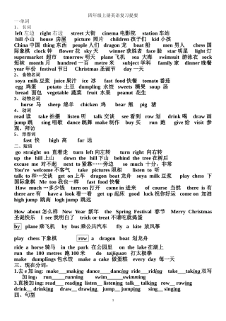 四年级上册英语复习提要