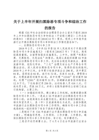 关于上半年开展扫黑除恶专项斗争和综治工作的报告