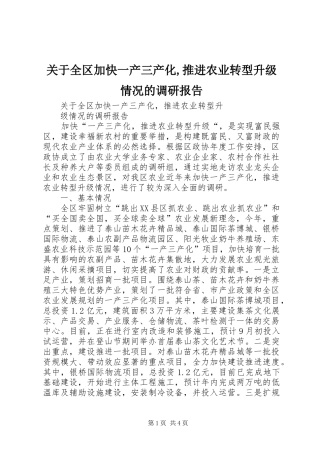关于全区加快一产三产化,推进农业转型升级情况的调研报告