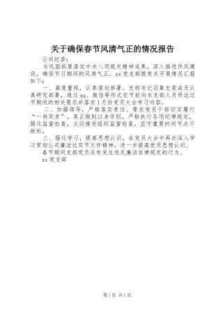 关于确保春节风清气正的情况报告