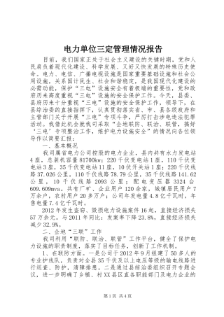 电力单位三定管理情况报告