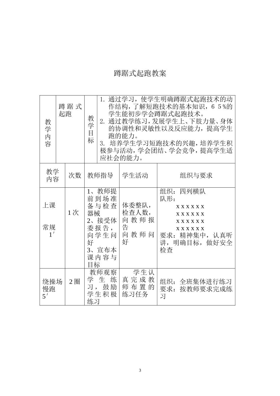 蹲踞式起跑体育教案加说课稿_第3页
