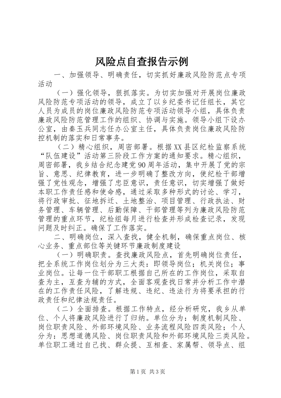 风险点自查报告示例_第1页