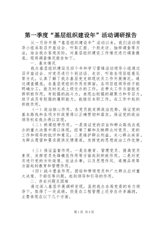 第一季度“基层组织建设年”活动调研报告