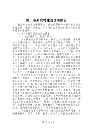 关于市新农村建设调研报告