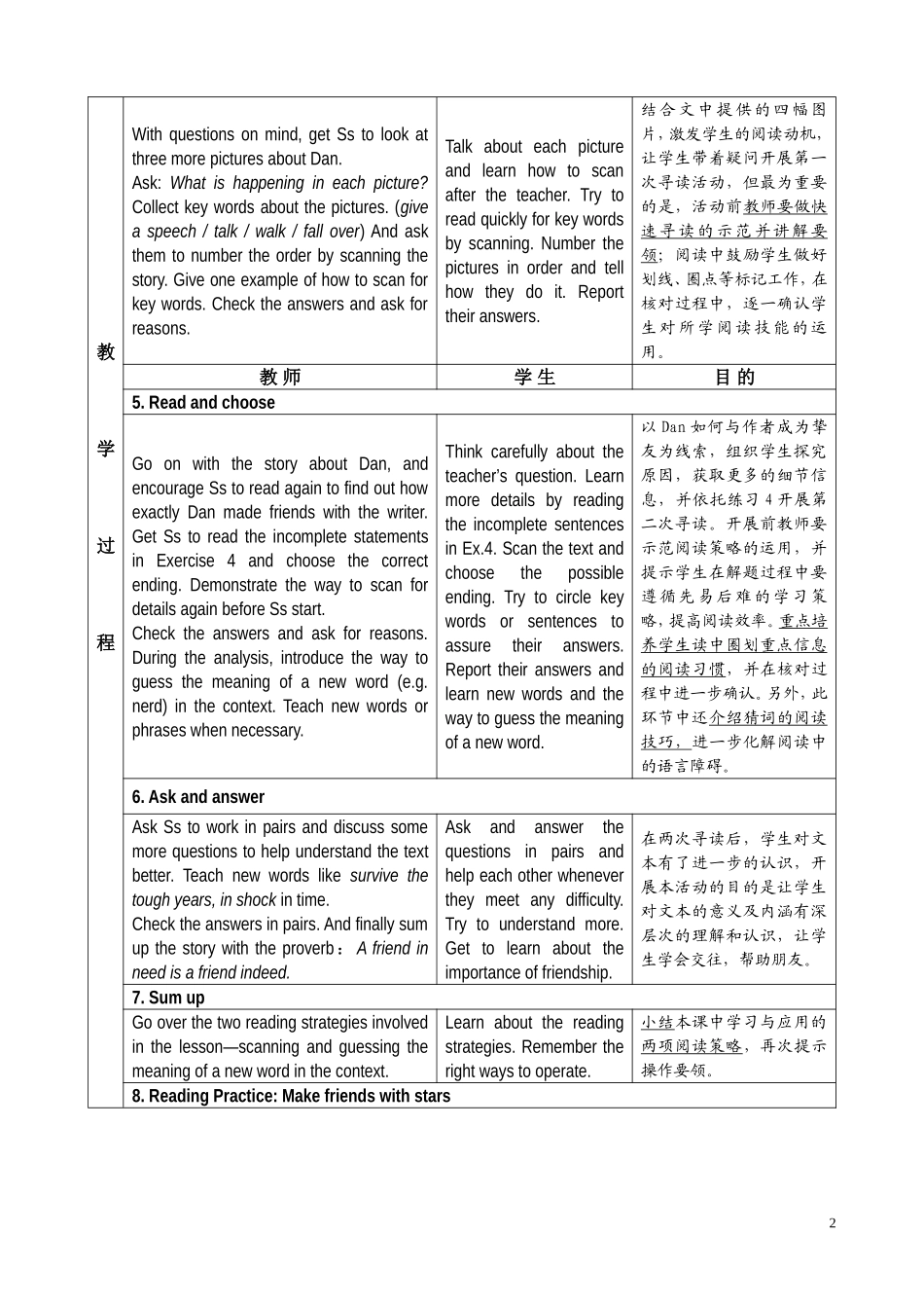 初中英语Lesson+Plan+for+My+Best+Friend+Dan+阅读技巧教学设计_第2页