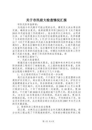 关于市汛前大检查情况汇报