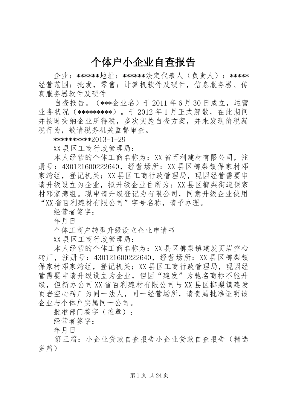 个体户小企业自查报告_第1页