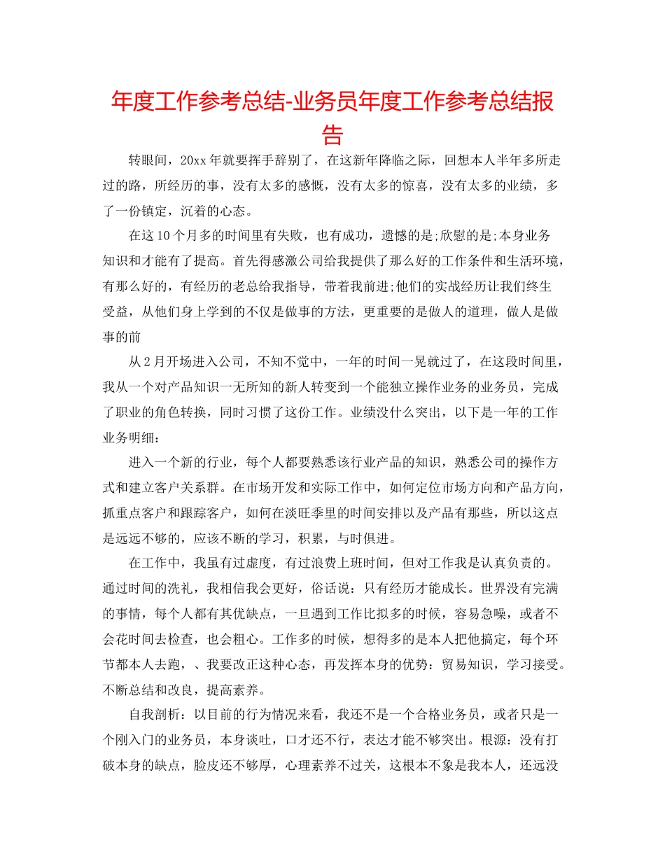 2021年度工作参考总结业务员年度工作参考总结报告_第1页