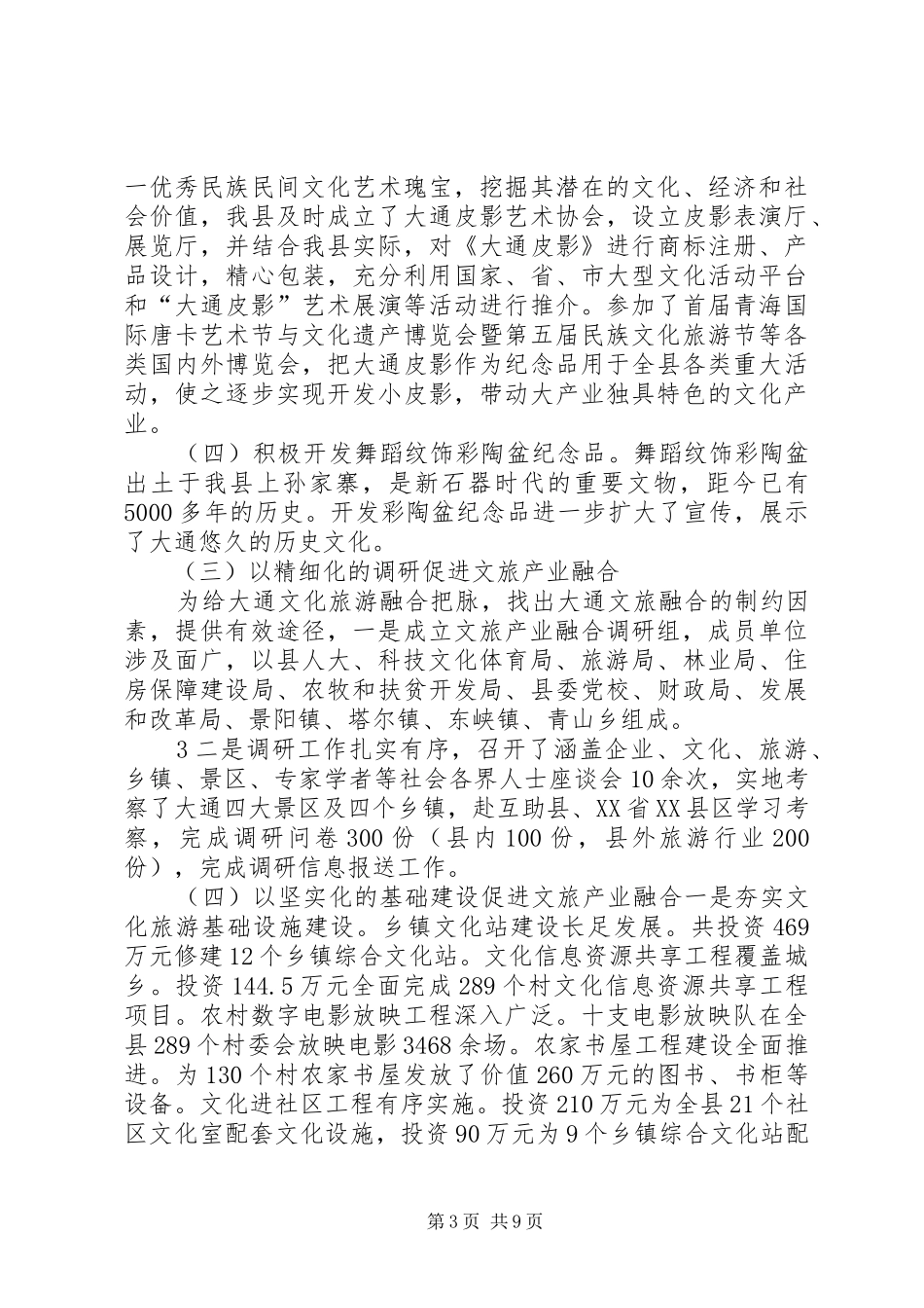 大通科技文化体育局文化旅游融合发展汇报材料_第3页